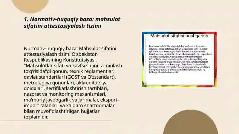 Metrologiya standartlashtirish va sertifikatsiyalashtirish fanidan tayyorlagan taqdimoti 3