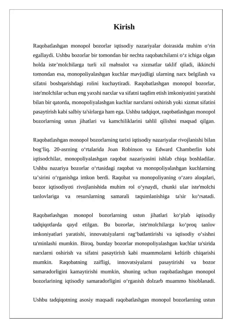 Raqobatlashgan Monopol Bozor Ustun Jihatlari va Kamchiliklari 3