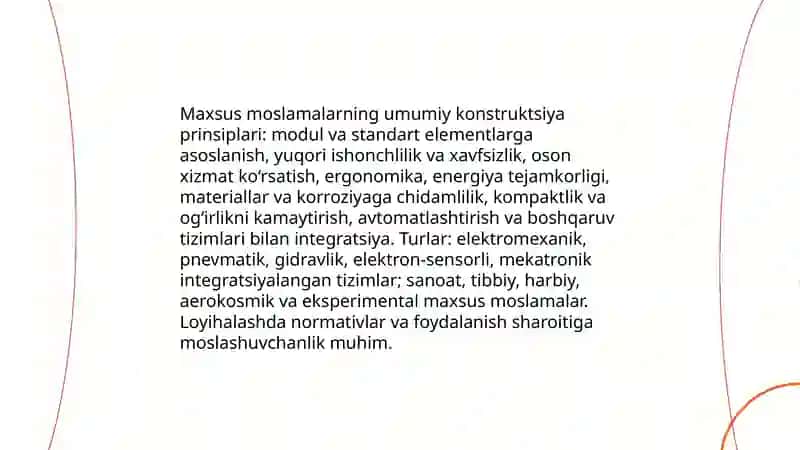 Maxsus moslamalar. Ularning konstruksiyasi va qo‘llanish doirasi 3