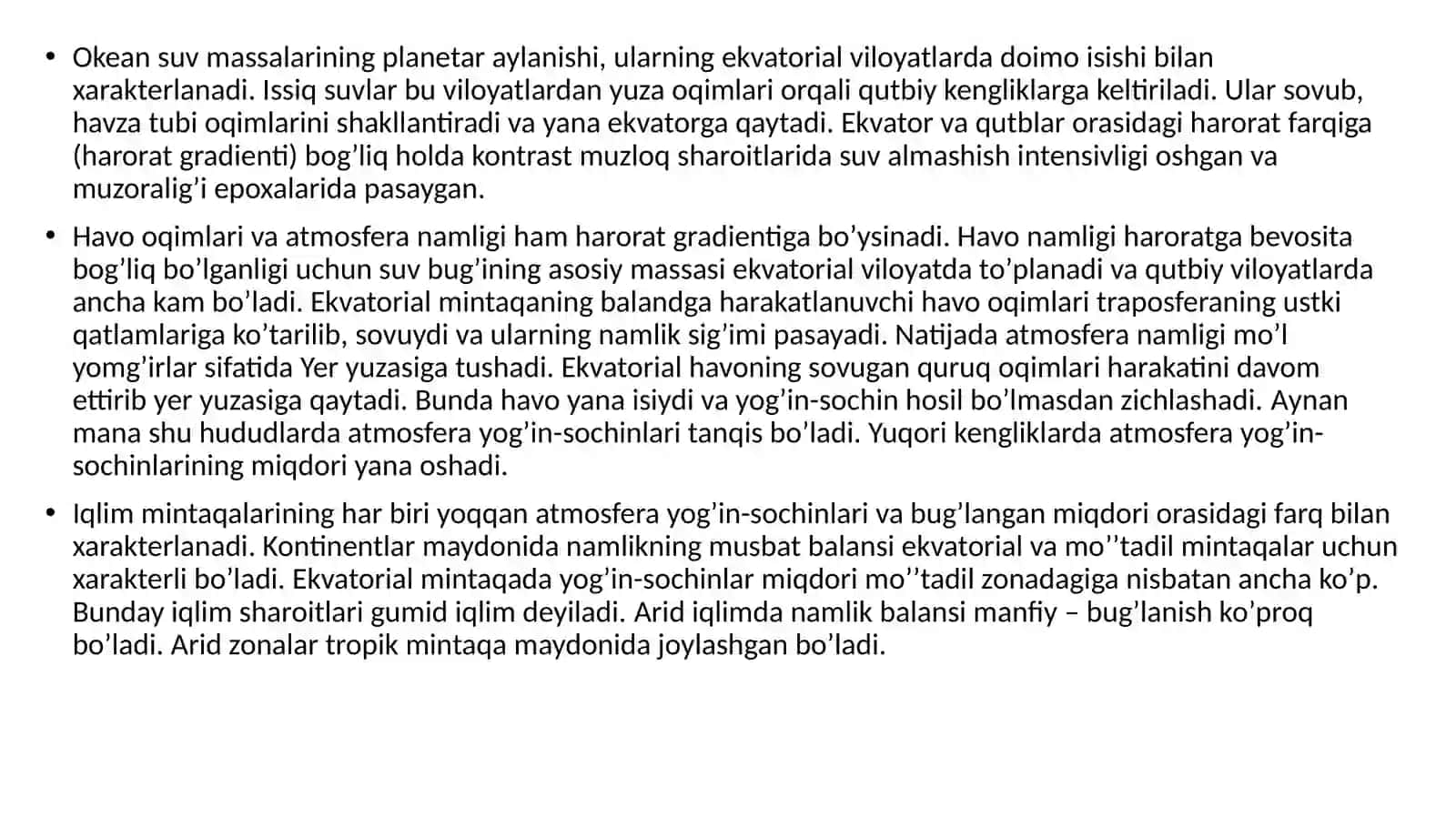 Har xil iqlim sharoitida cho’kindi hosil bo’lishi, o’ziga xos tog’ jinslari to’plami 3