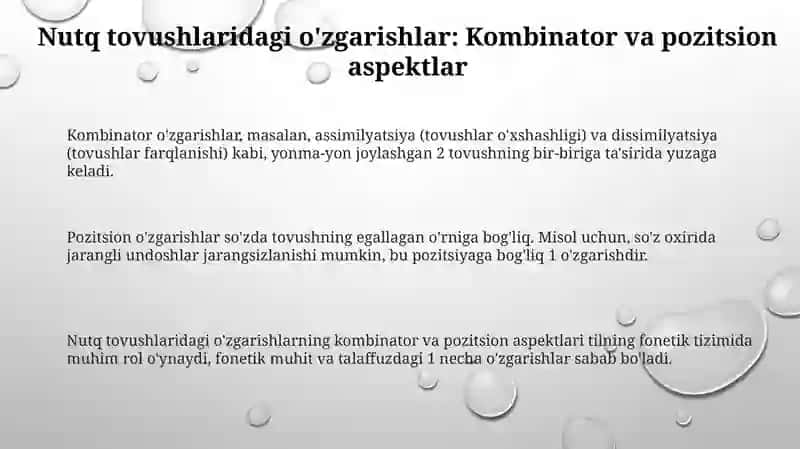 Nutq tovushlarining o'zgarishlari.Kombinator va pozitsion o'zgarishlari 3