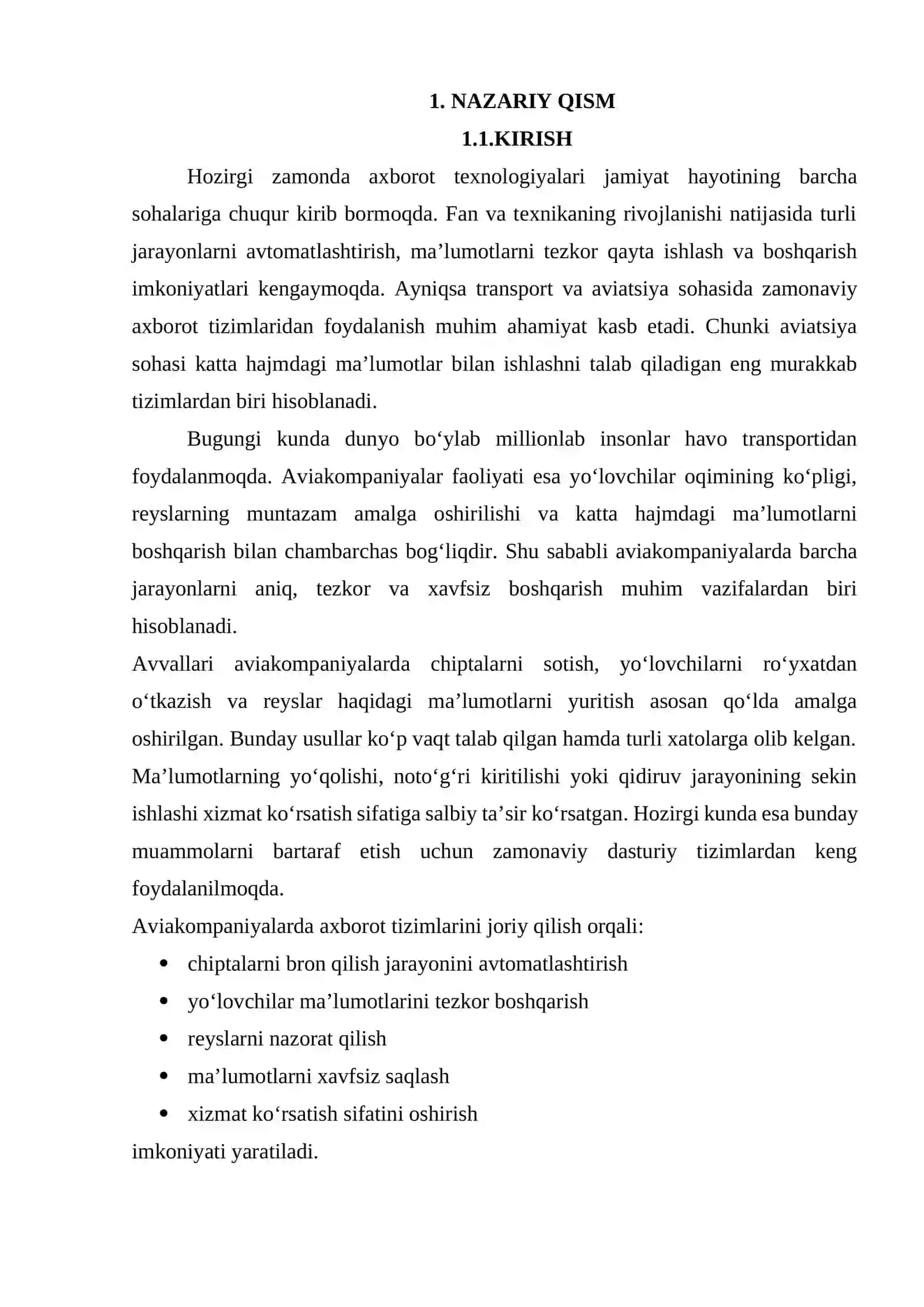 Aviakompaniyada chiptalarni bron qilish va yo'lovchilar ma'lumotlarini boshqarish tizimini ishlab chiqish 3