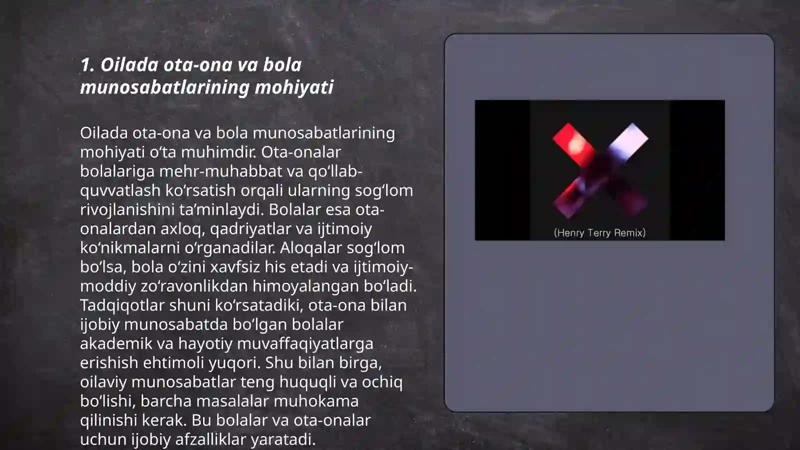 Oilada ota-ona va bola munosabatlarini shakllanishi va muammolari. Aksilgloballashuv haqida tushuncha va madaniy globallashuv” haqida tushuncha 3