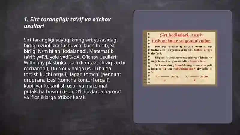 Sirt xodisalari.sirt tarangligi.sirt xodisalarining fizik-kimyosi 3