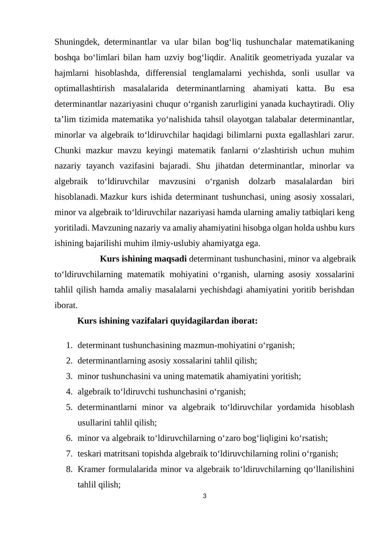 Minorlar va algebraik to'ldiruvchilar 3