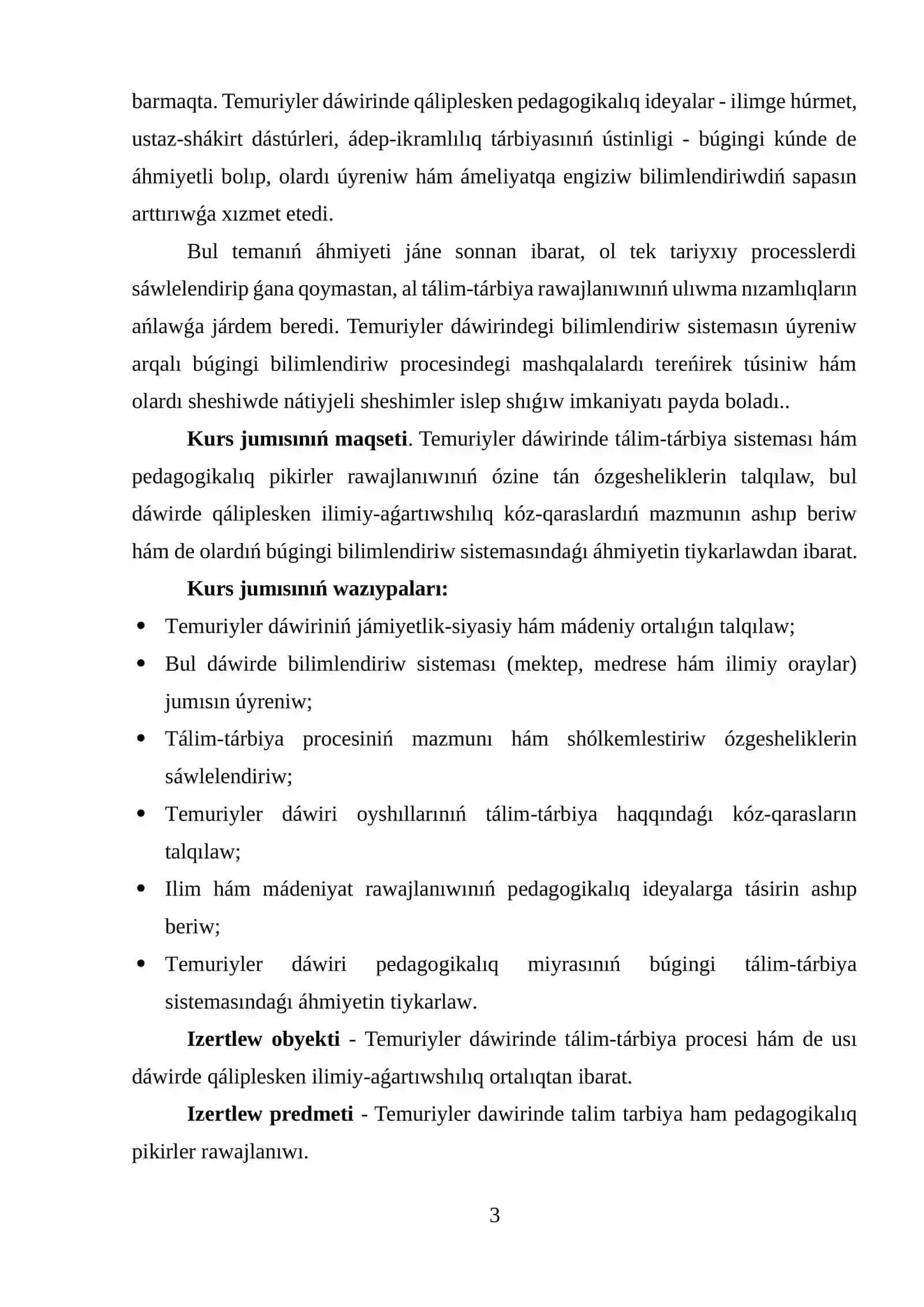 Temuriyler dáwirinde tálim-tárbiya sistemasınıń qáliplesiwi hám rawajlanıw ózgeshelikleri 3