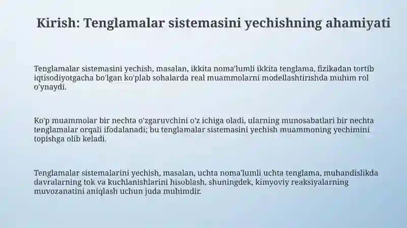 Tenglamalar sistemasini yechishning turli usullari 3