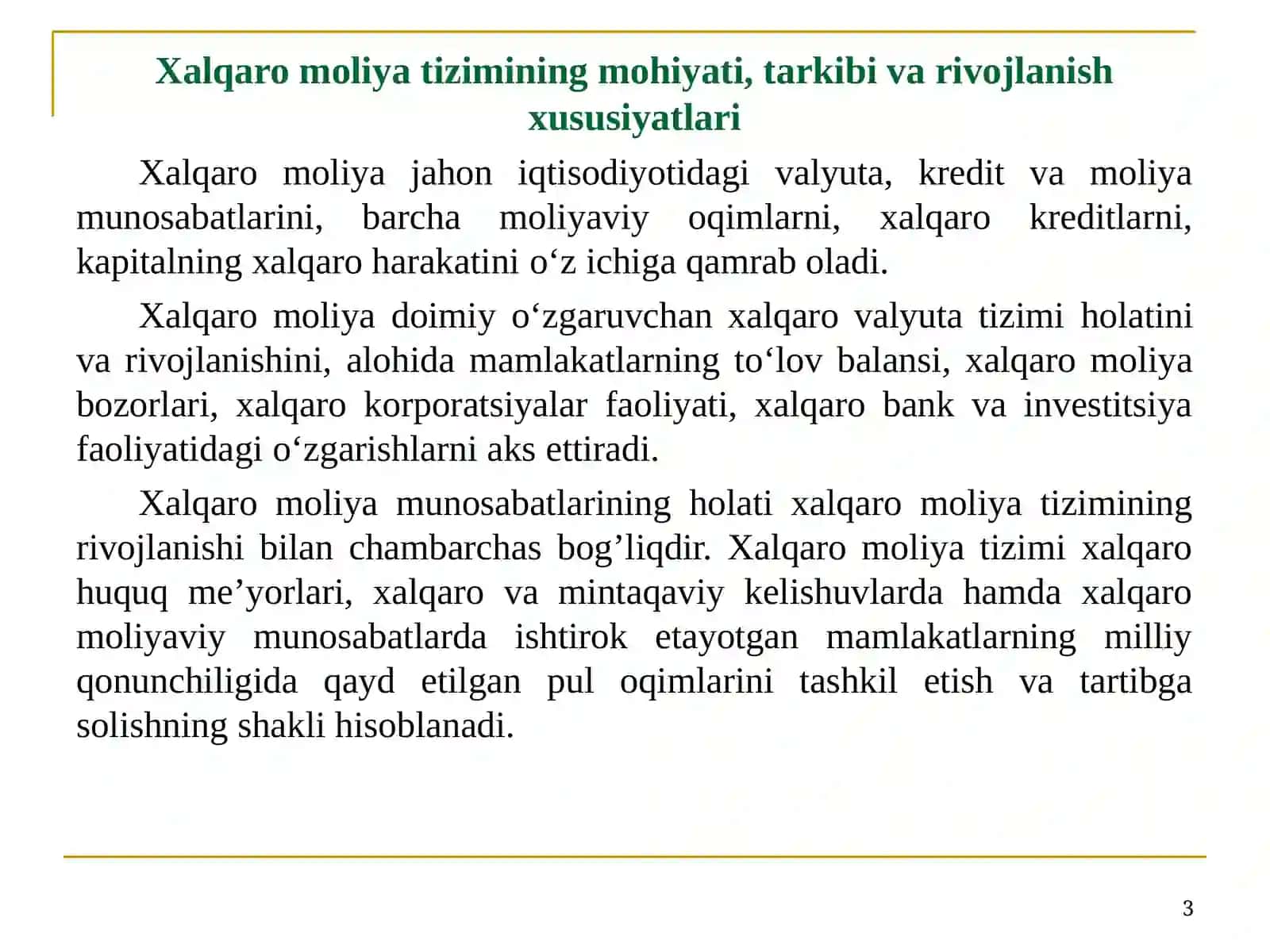 XALQARO MOLIYA TIZIMI 3