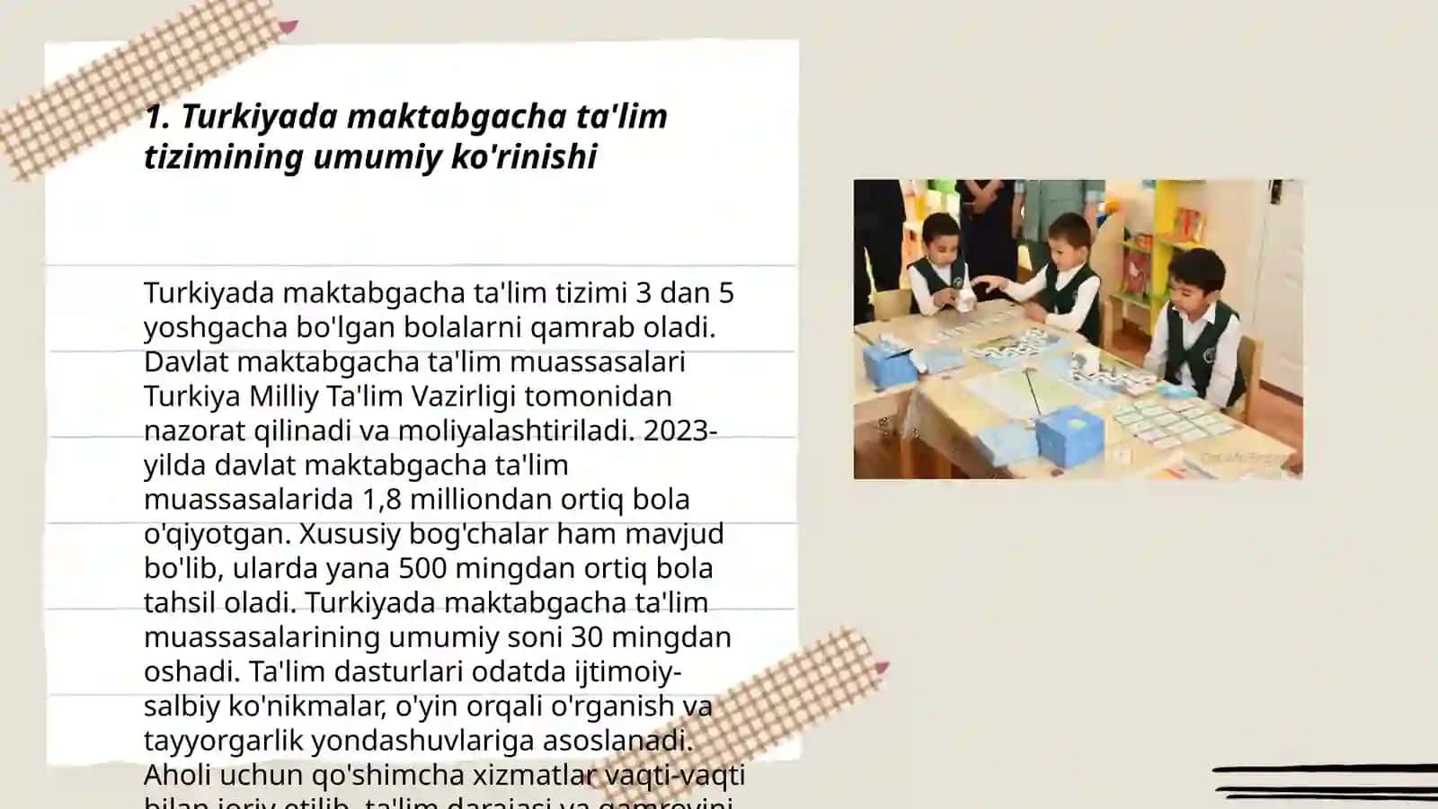 Turkiya maktabgacha ta'lim tizimi va unda ta'lim dasturlari bajarilishi 3