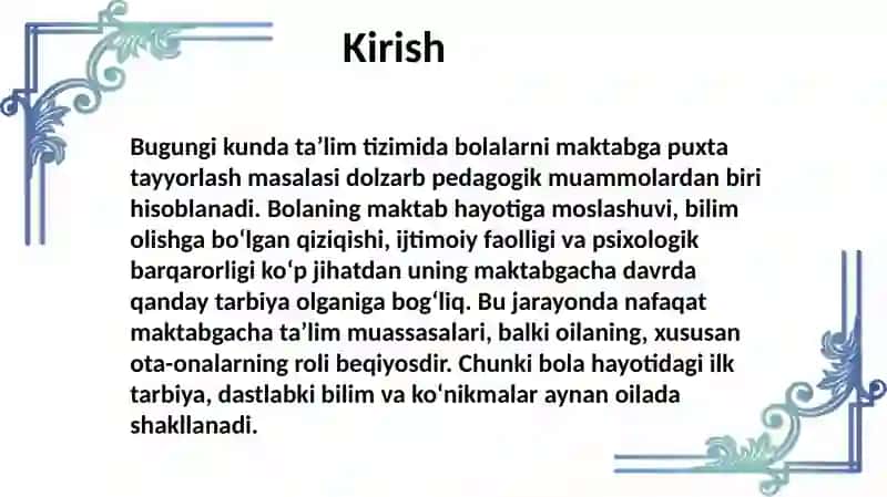 Bolalarni maktabga tayyorlashda ota - onalar bilan ishlash metodlari 3