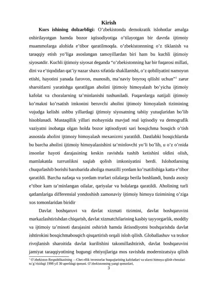 O‘zbekiston Respublikasida ijtimoiy sohada amalga oshirilayotgan islohotlar va ularning ahamiyati. 3