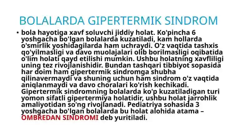 Gipertermiyasindromi va uni davolashda ishlatiladigan dori vositalari 3