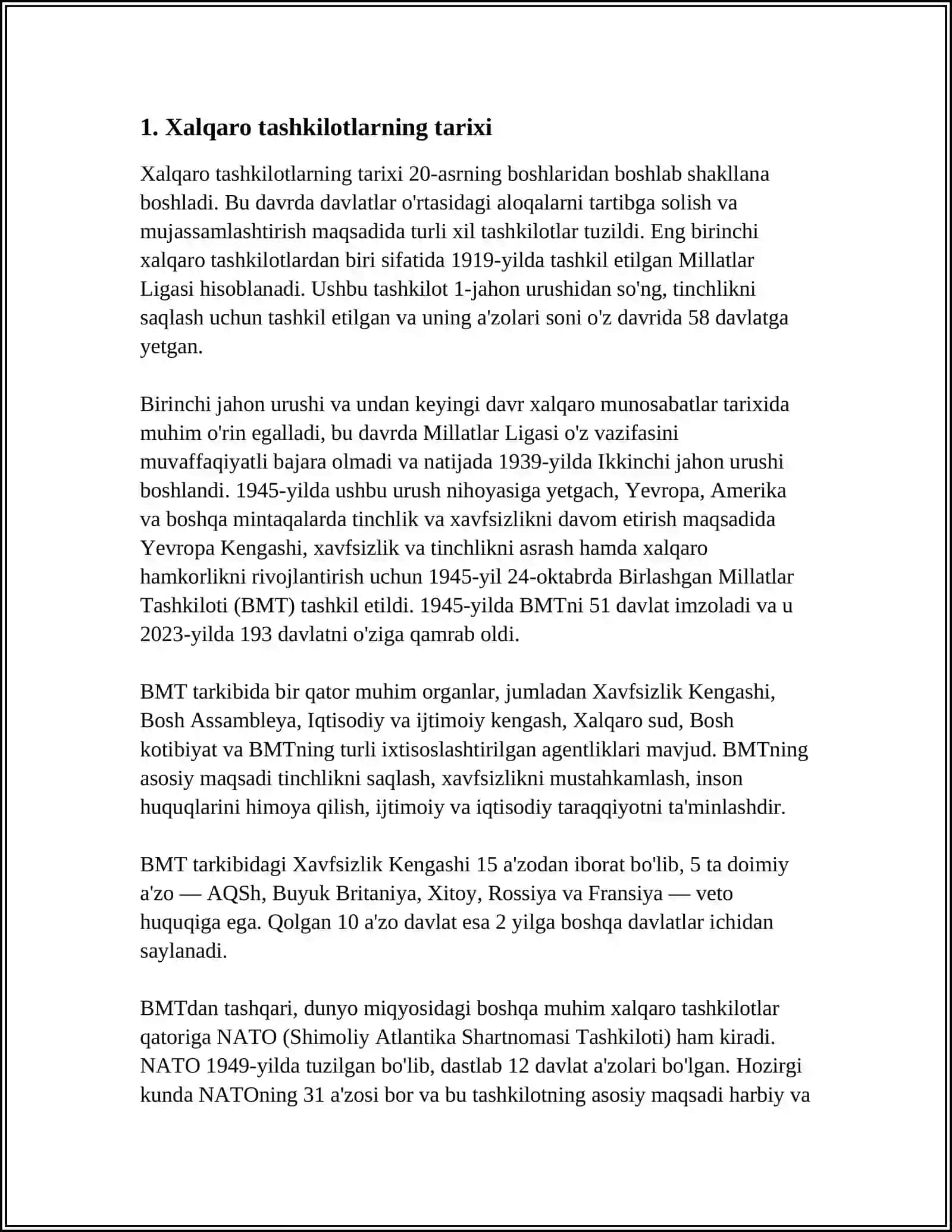 MUSTAQIL ISH Mavzu: XALQARO BIRLIKLARI TIZIMI SI 3