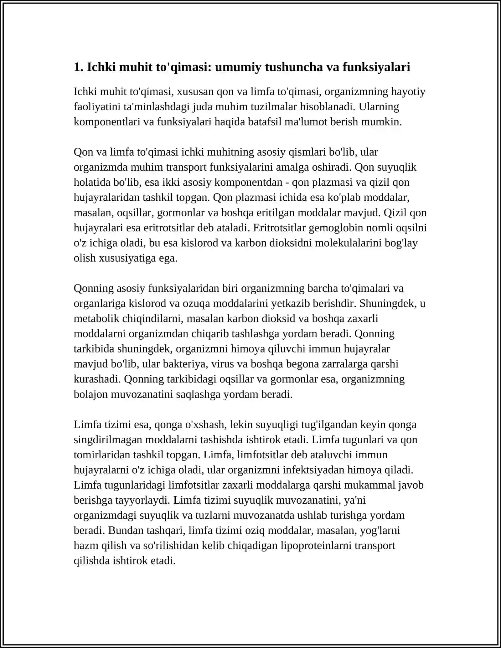 ICHKI MUHIT TOQIMASI. QON VA LIMFA TOQIMASI 3