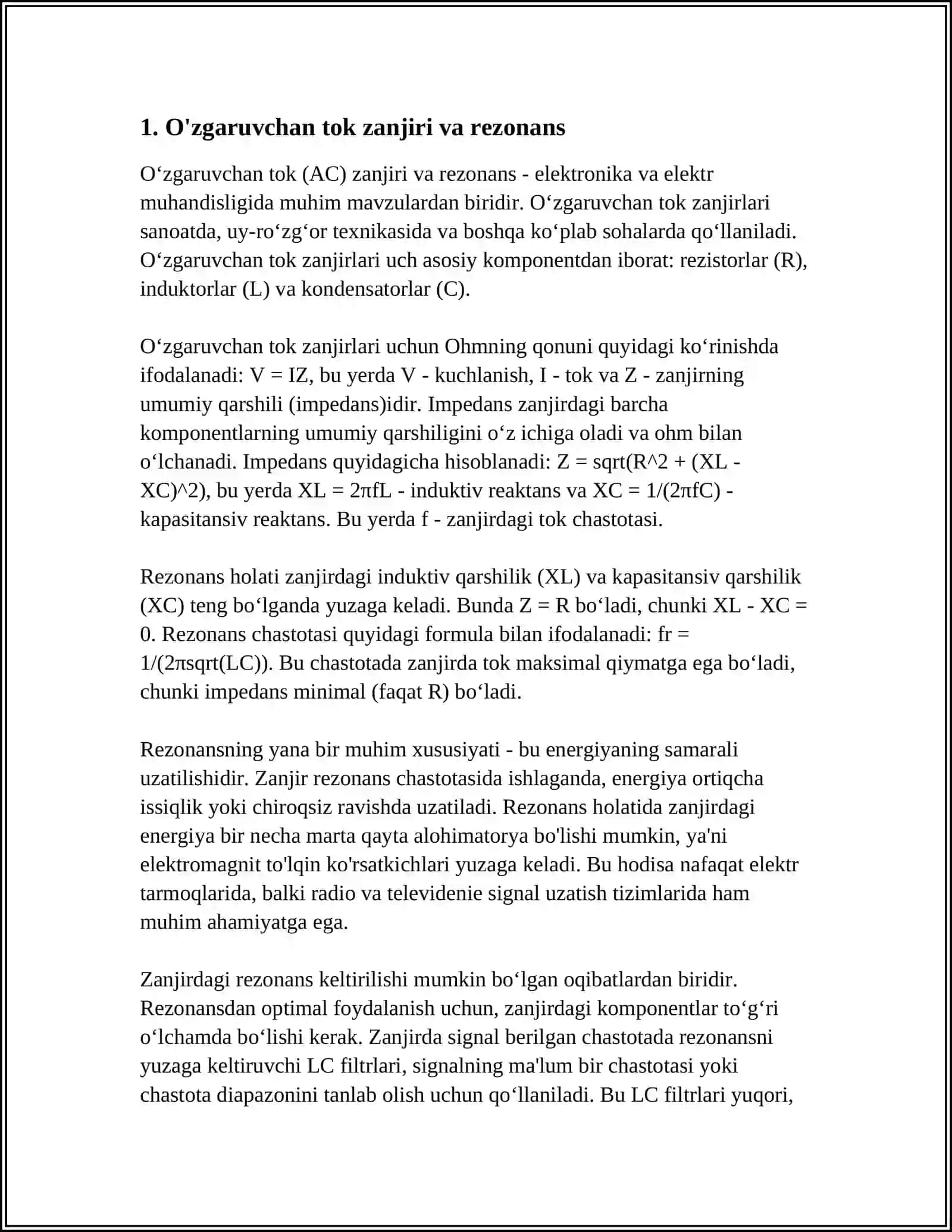 R L VA C ELEMENTLARI KETMA -KET ULANGAN ZANJIRDA REZONANS 3