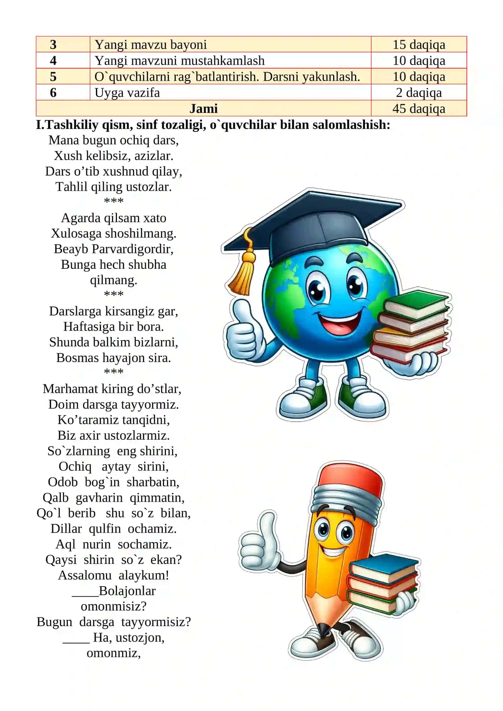 Oila baxti mavzusida 3-sinf O'qish fanidan dars ishlanmasi 3