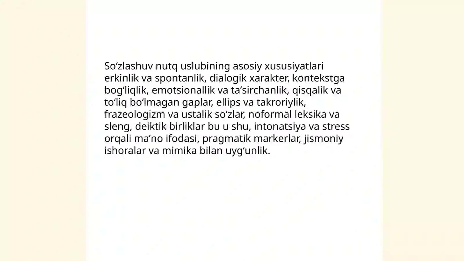 Soʻzlashuv nutq uslubi. Sohaga oid ilmiy mavzuning ogʻzaki taqdimoti 3