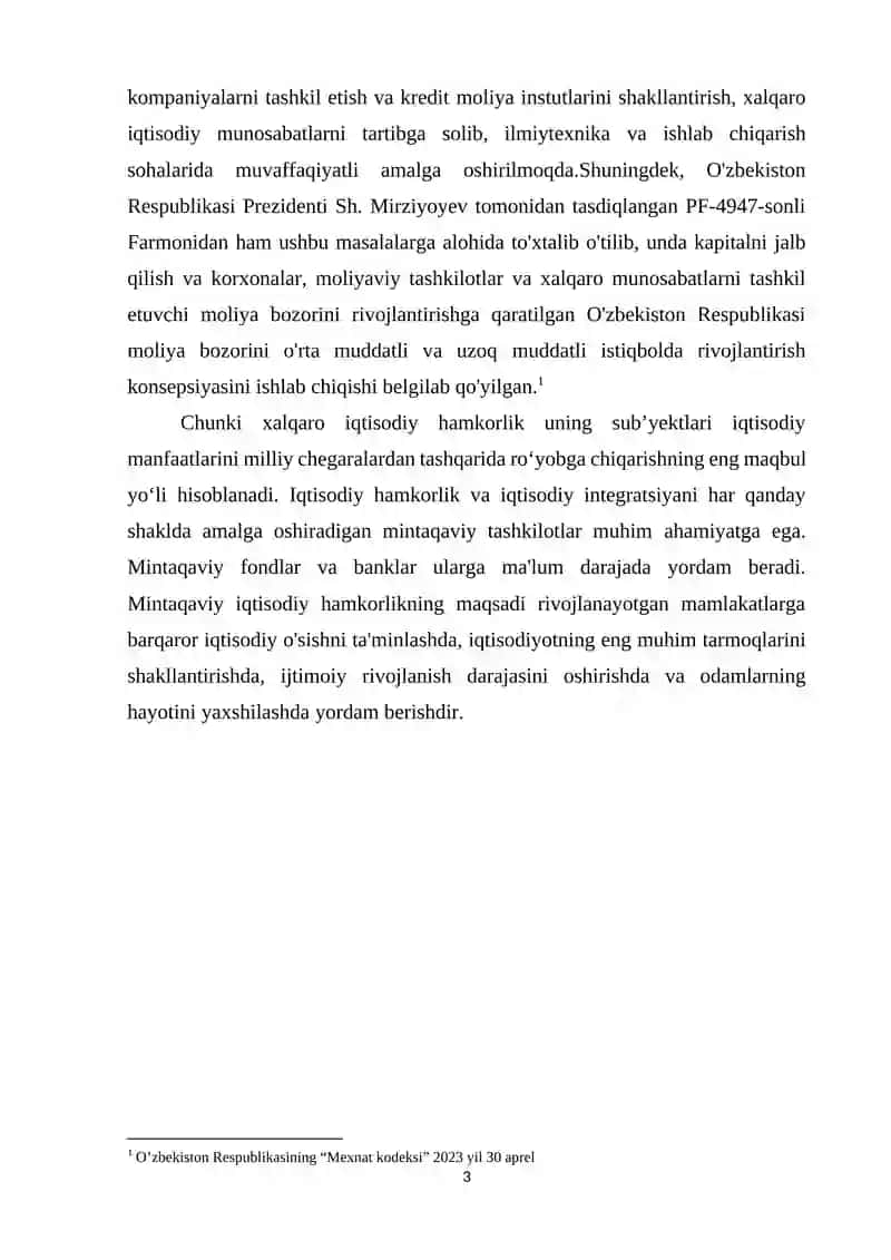 O’zbekistonda xalqaro moliya nstitutlari bilan moliyaviy munosabatlarini rivojlanish masalalari 3