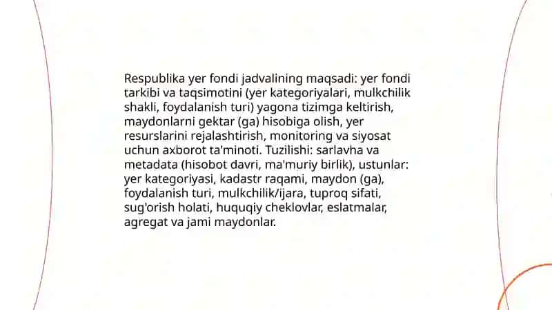 Respublika yer fondi jadvalini tuzish va tahlil qilish 3