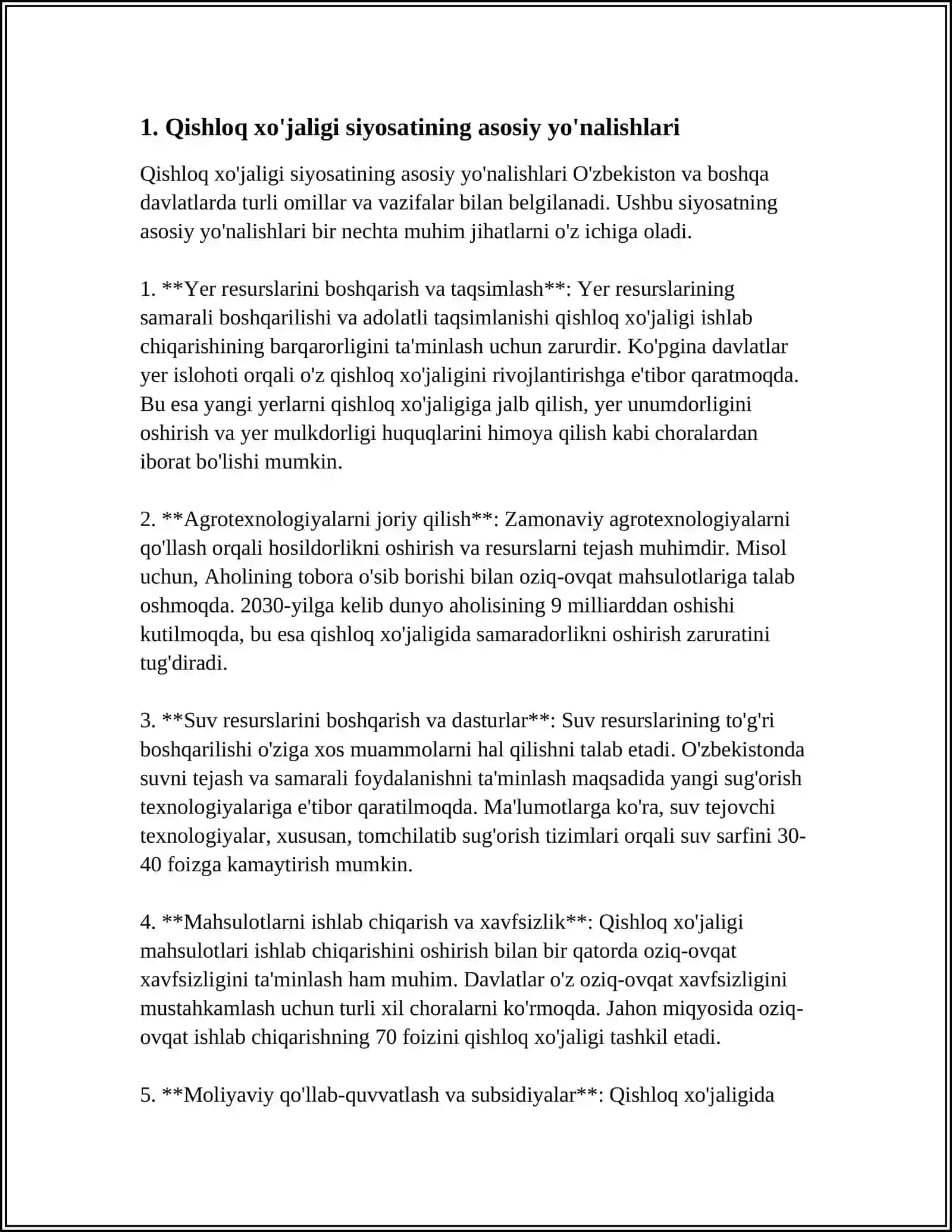 AGRAR SIYOSAT, OZIQ-OVQAT TA'MINOTI VA XAVFSIZLIGI MUAMMOLARI 3