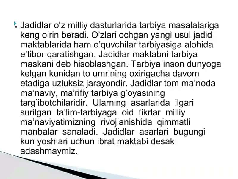 Jadid Ma’rifatparvarlarning o’lka ijtimoiy-ma’naviy hayotida tutgan o’rni 3