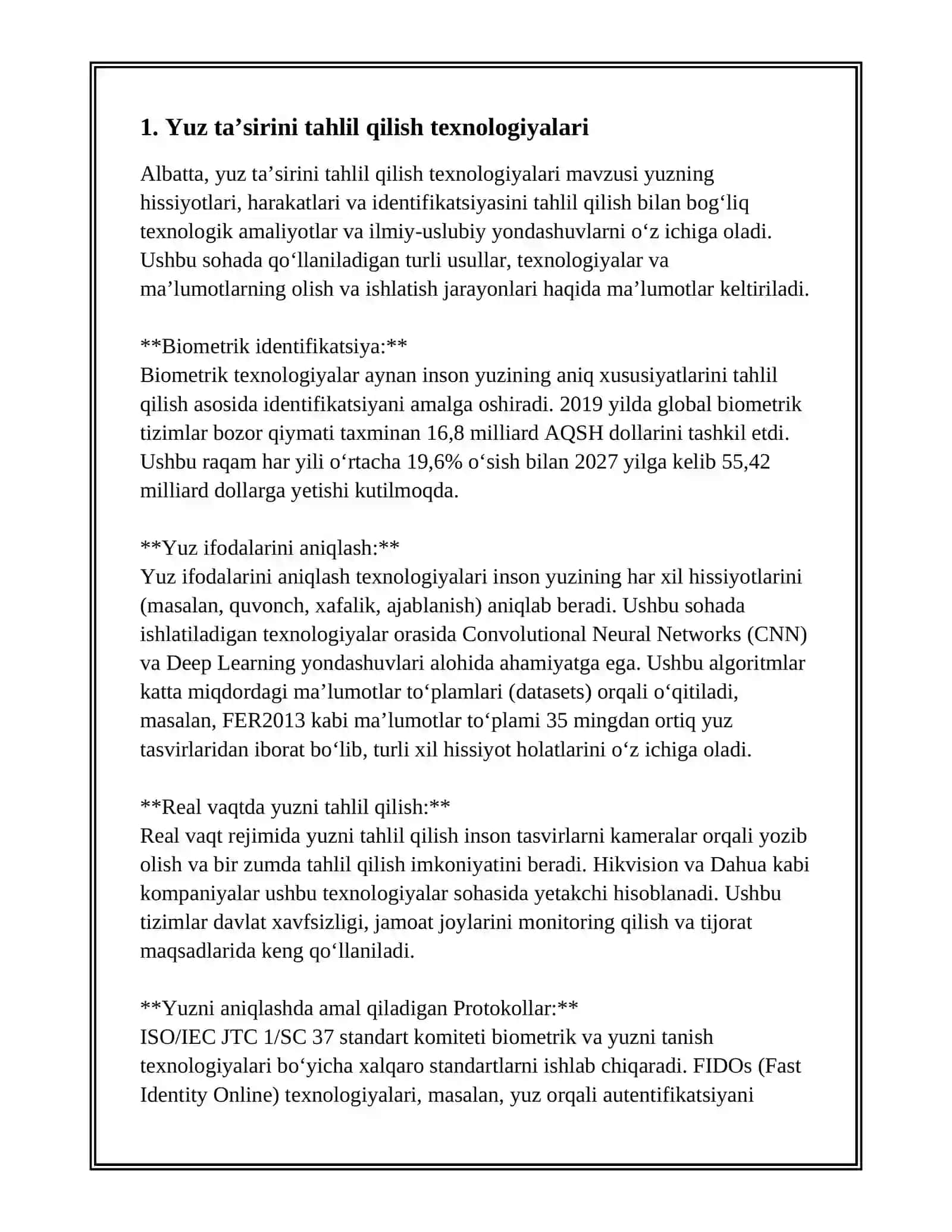 YUZ TA’SIRIGA ASOSLANGAN AUTENTIFIKATSIYA USULI VA UNING XUSUSIYATLAR 3