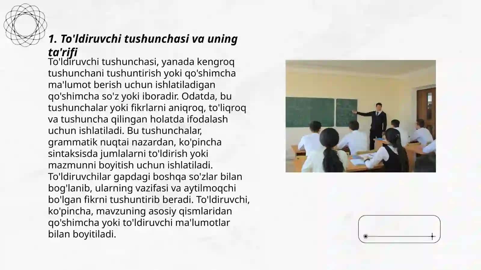 To'ldiruvchi va uning turlari haqidagi nazariy qarashlarni tahlil qilish va umumlashtirish 3