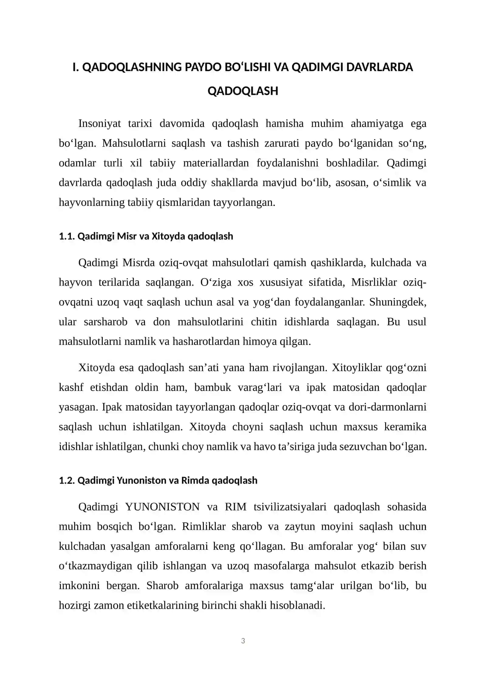 QADOQLASH MAXSULOTLARI TEXNOLOGIYASI FANI 3