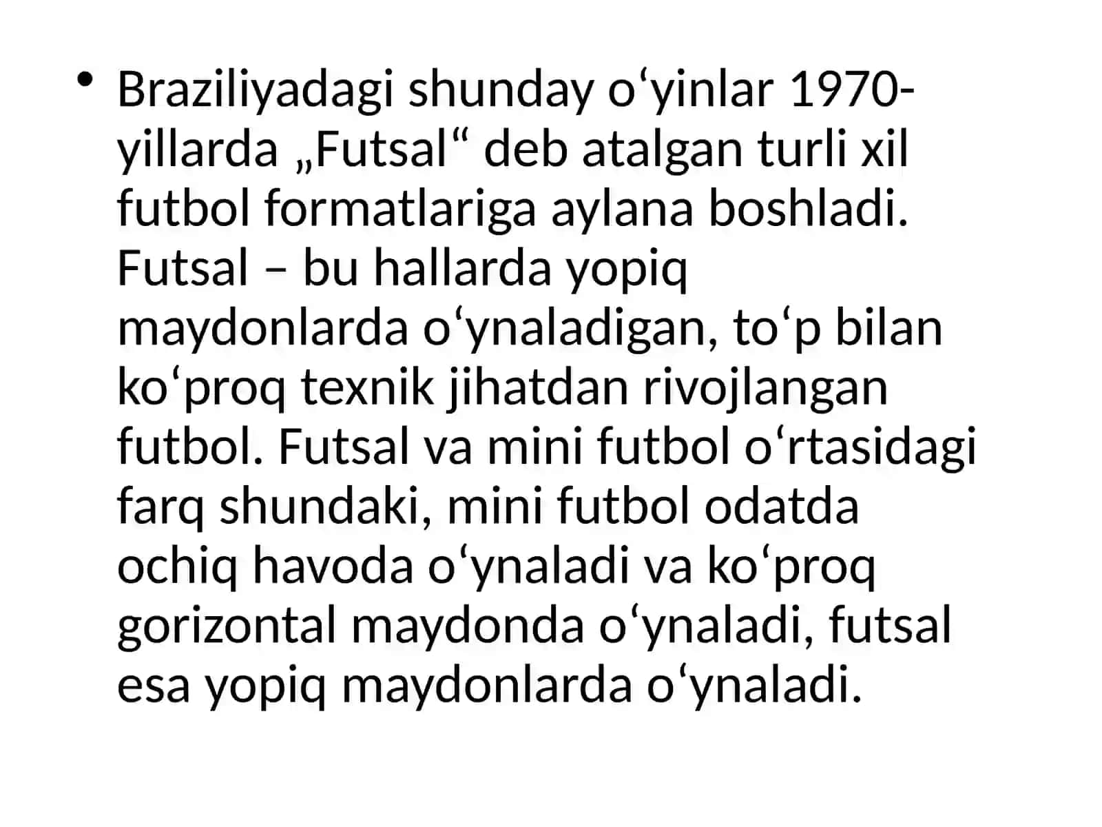 Mini futbol o‘yinining kelib chiqishi va rivojlanish tarixi. 3