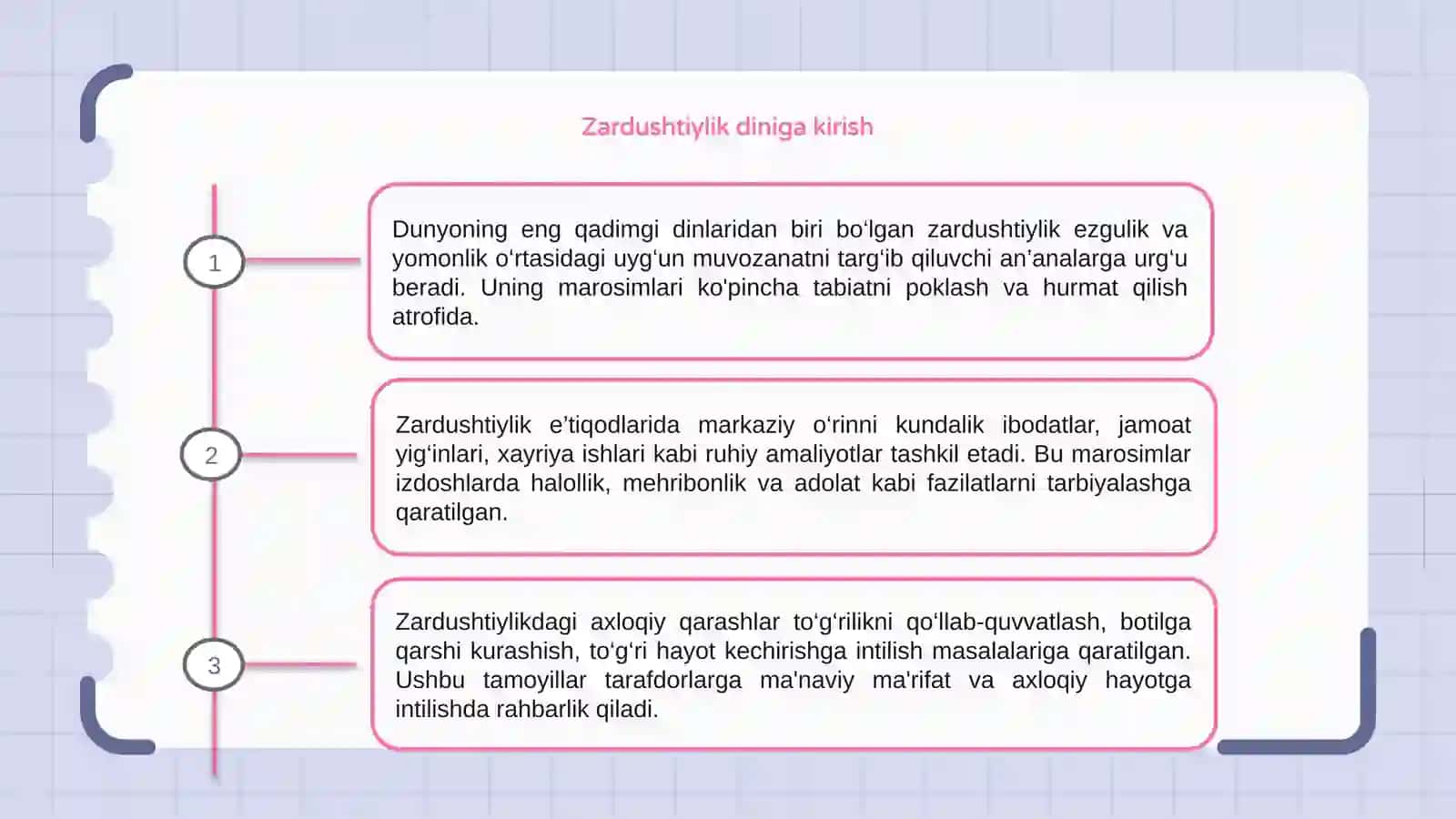 Zardushtiylik taʼlimotida urf -odat marosimlar , maʼnaviy axloqiy qarashlar 3