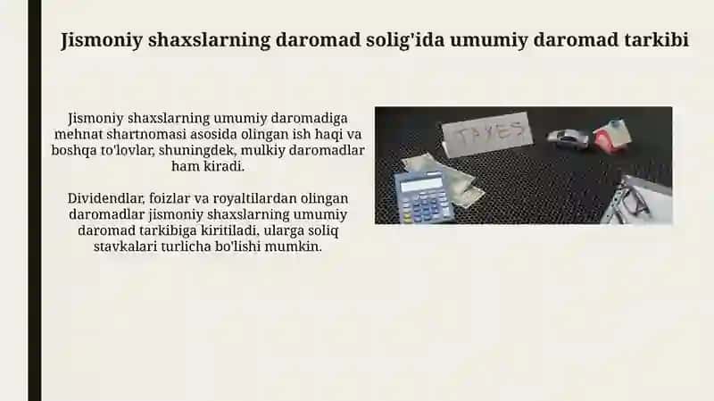Jismoniy shaxslardan olinadigan daromad soligʻida jamiy daromadning tarkibi 3