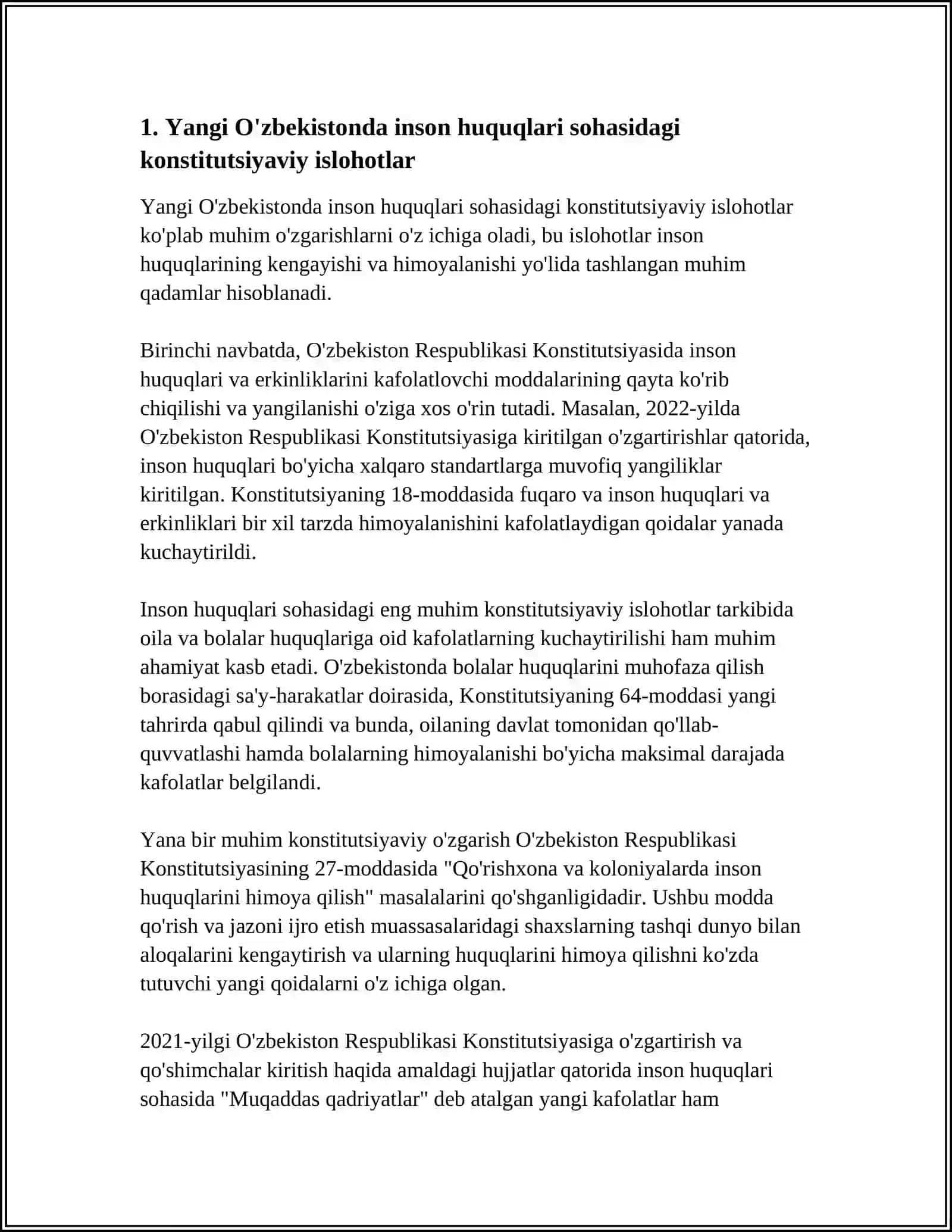 YANGI O'ZBEKISTONDA INSON HAQ-HUQUQLARI VA ERKINLIKLARI KAFOLATINING YARATILISHI 3