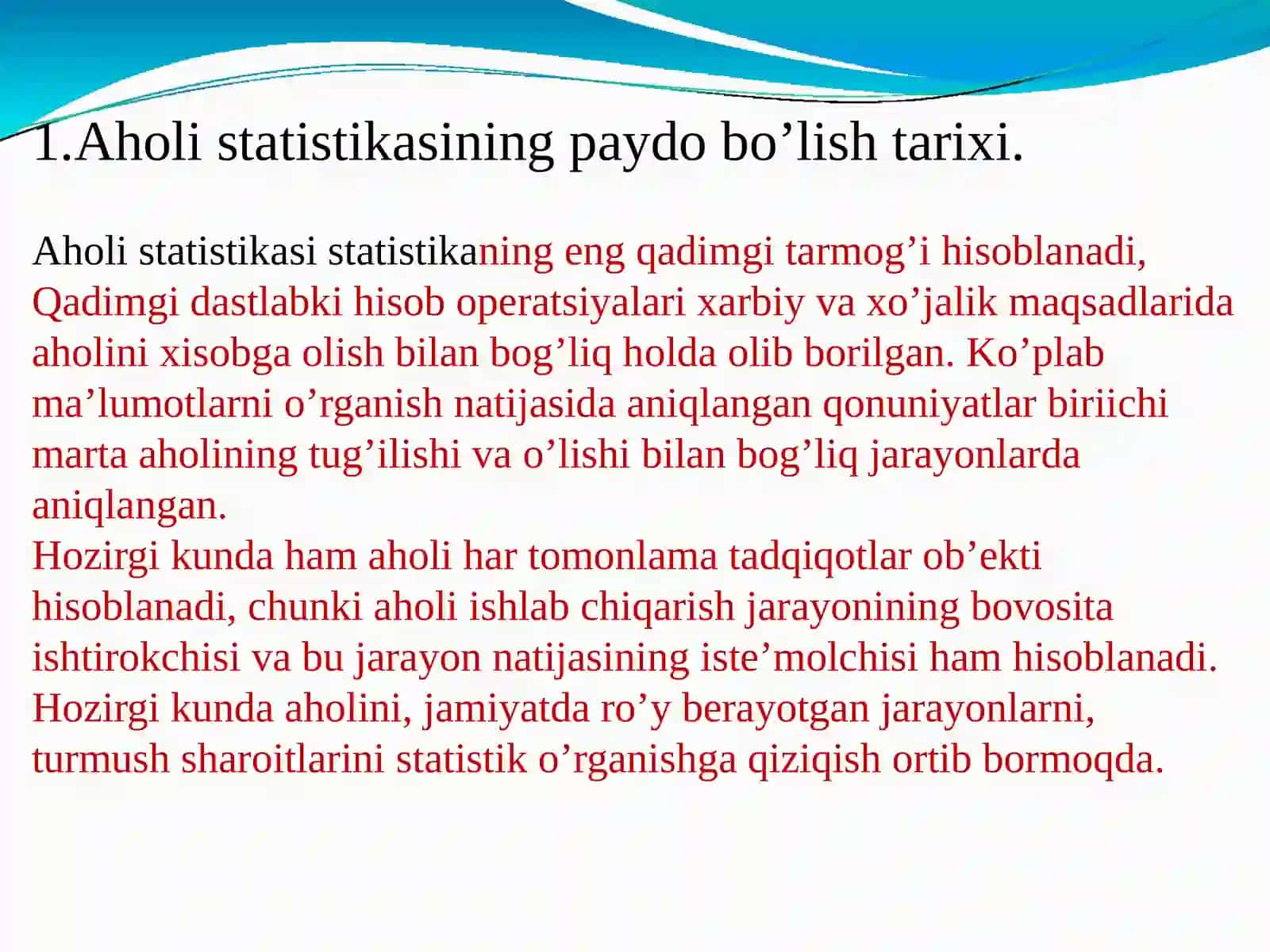 Аholi statistikasi.Reja:1 3