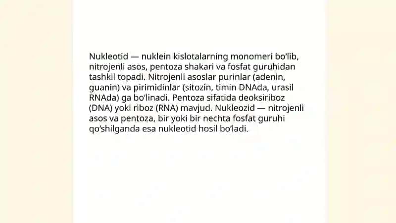 Nukleotidlarning tuzilishi va funksiyasi 3