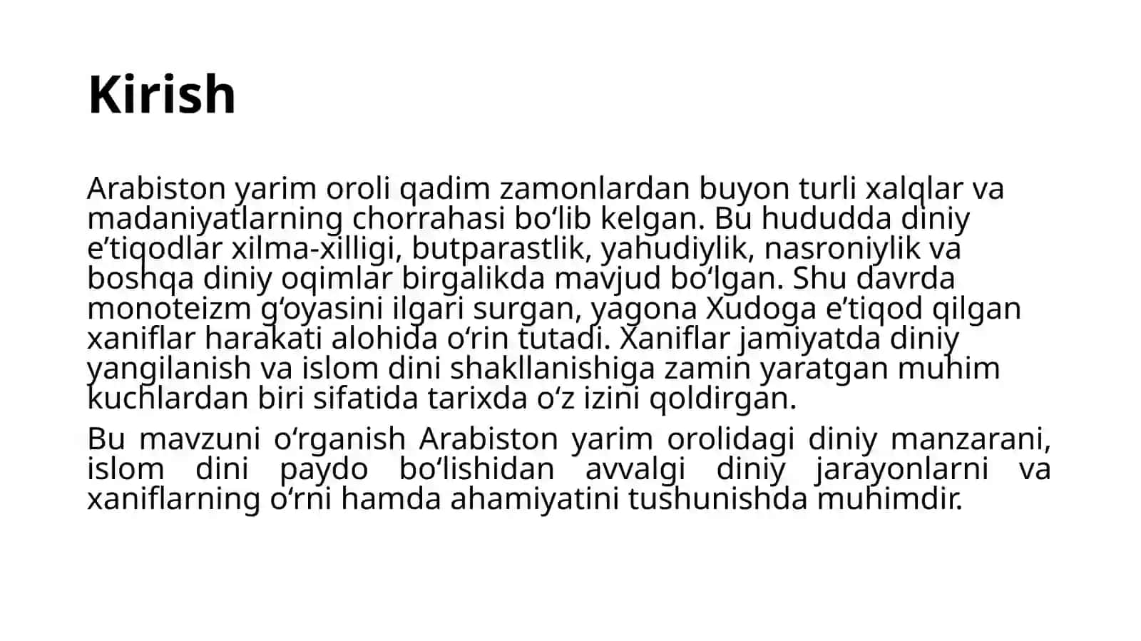 Xaniflar harakati. Arabiston yarim orolidagi diniy manzara 3