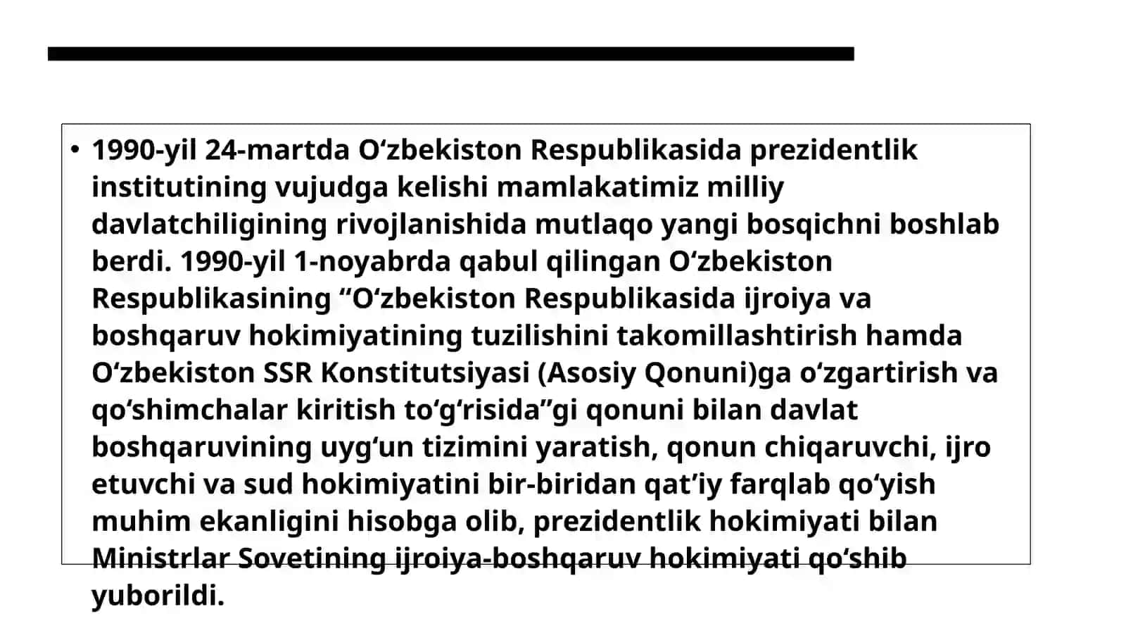 Oʻzbekiston Respublikasi milliy davlatchiligining shakllanishi va rivojlanishi 3