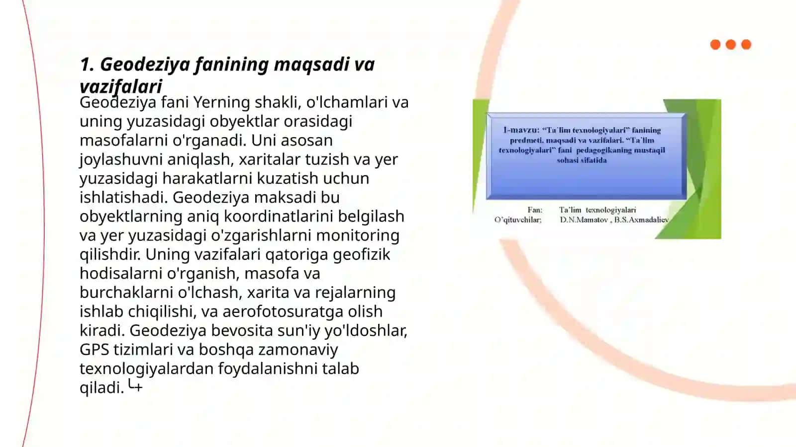 Geodeziya fanining mustaqil fanlarga boʻlinishi va boshqa fanlar bilan aloqasi 3