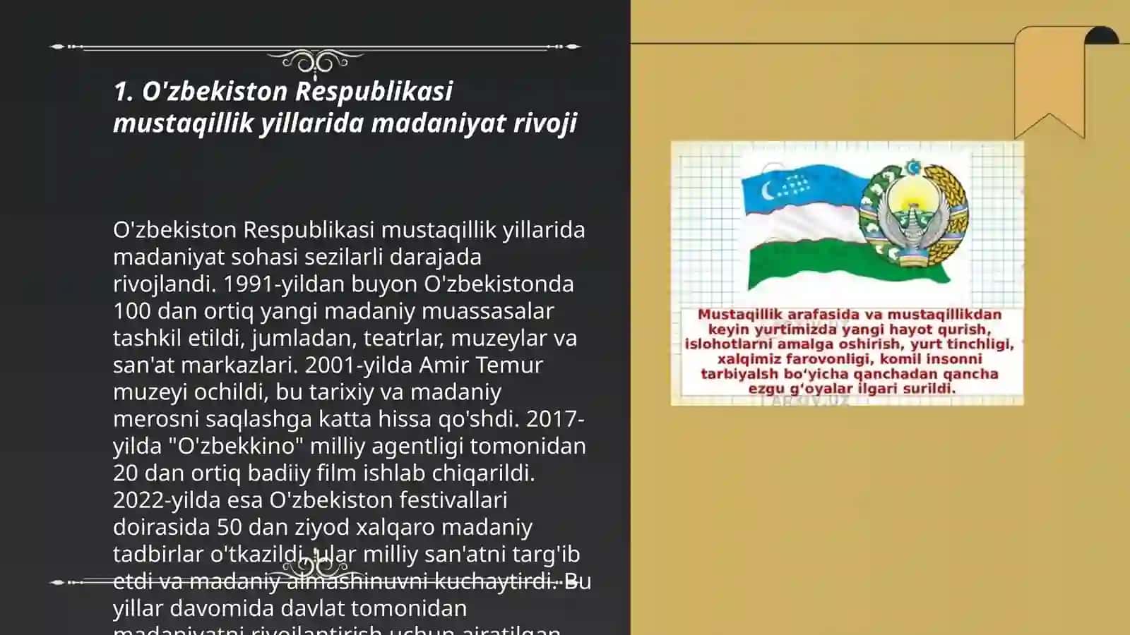 Mustaqillik yillarida O'zbekiston Respublikasidagi manaviy va madaniy taraqqiyot 3