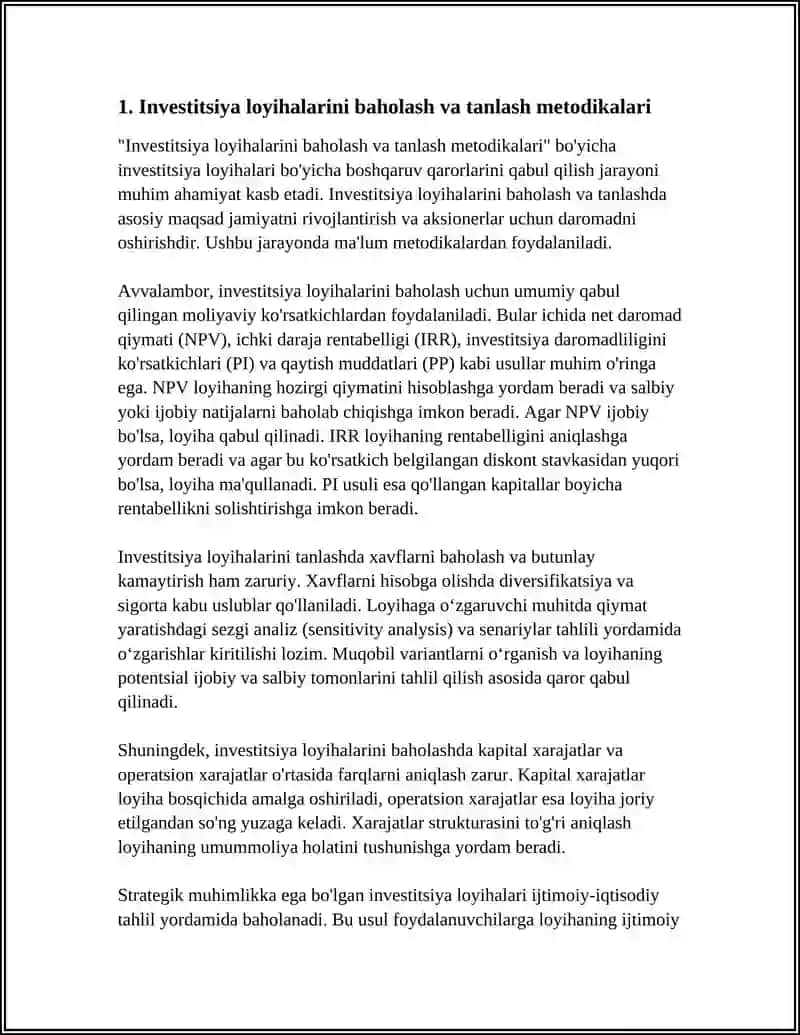 INVESTITSIYA LOYIHALARI BO'YICHA BOSHQARUV QARORLARINI QABUL QILISH 3