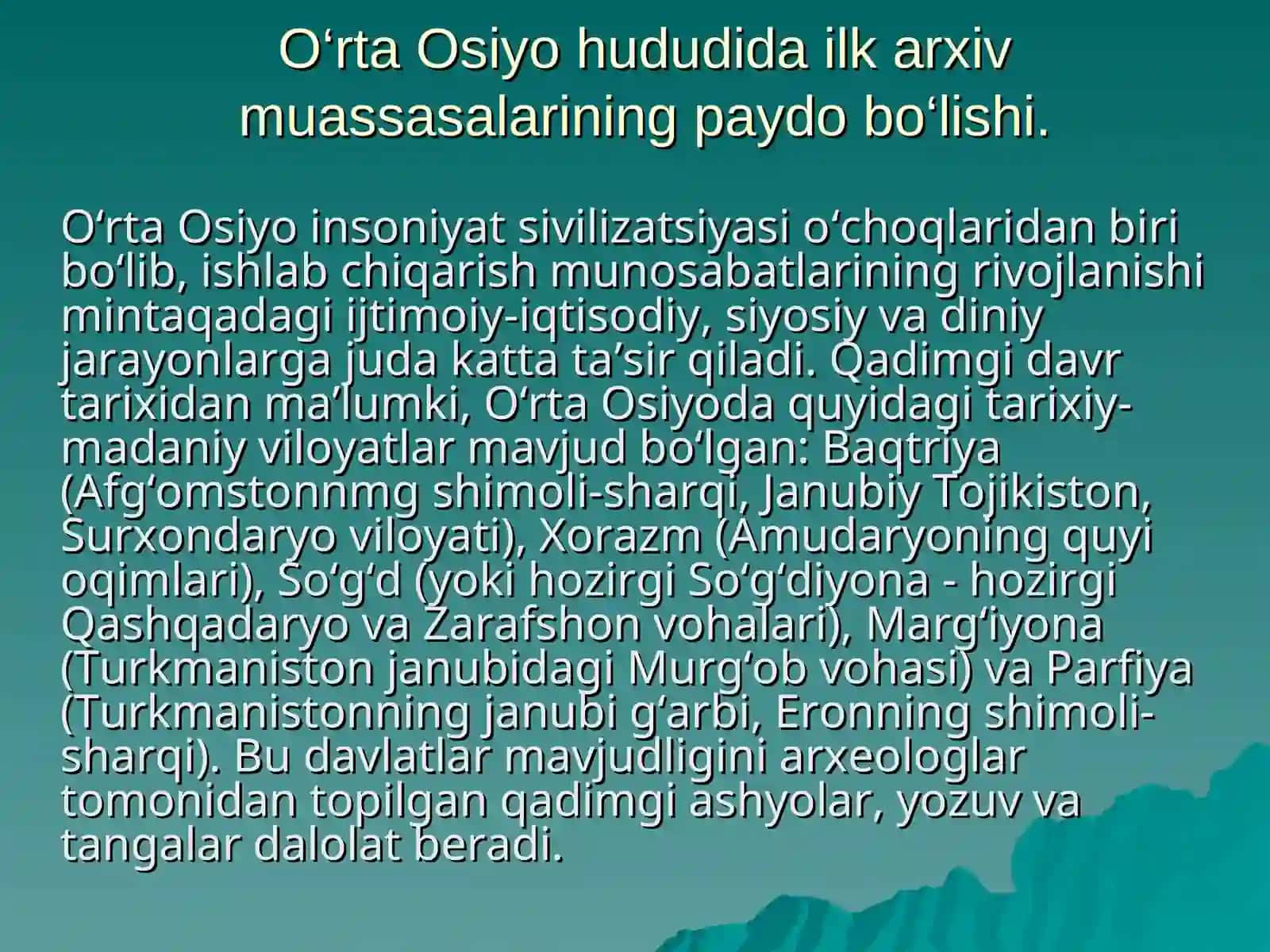 O‘RTAOSIYODA ARXIV ISHINING SHAKLLANISHI VA TARAQQIYOTINING ILK BOSQICHLARI 3
