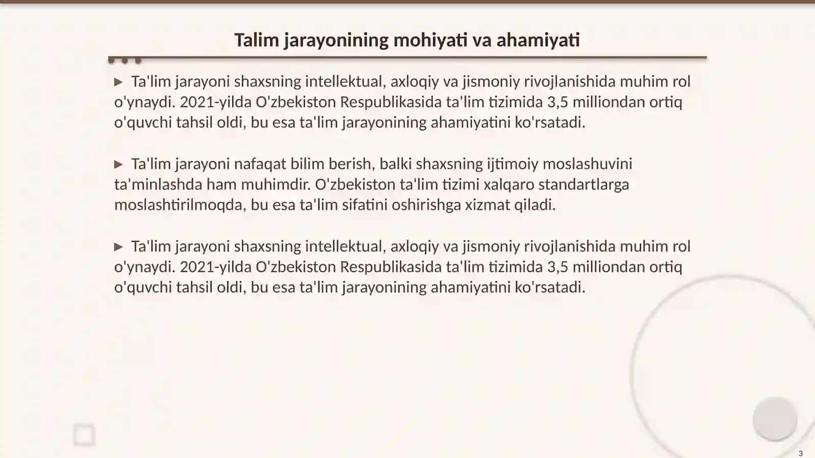 Talim jarayoni yaxlit tizim sifatida. Ta lim tamoyillari 3
