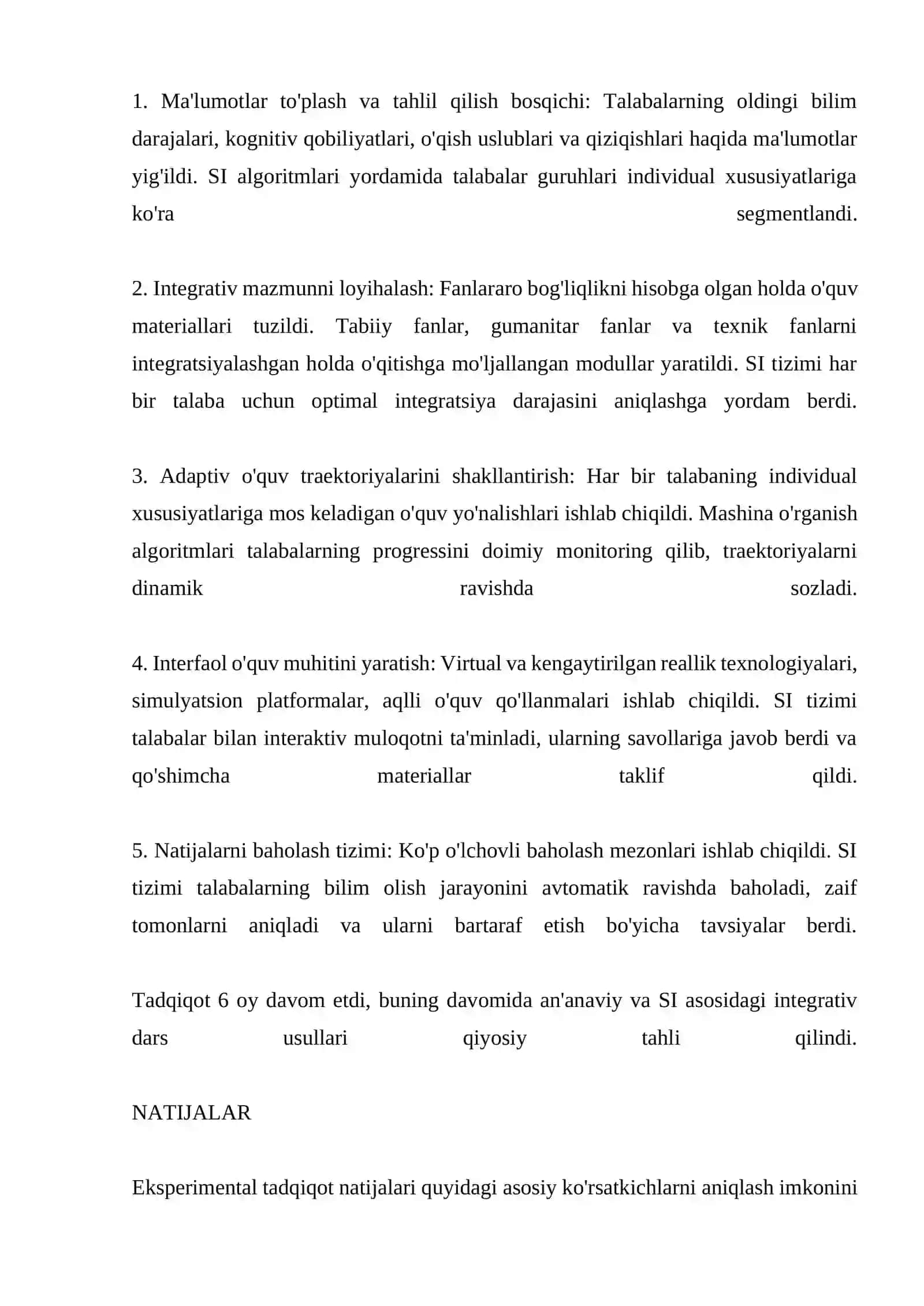 SUN’IY INTELLEKT ASOSIDA TA'LIM KLASTERLARIDA TALABALARNI INTEGRATIV DARSLARNI MODELLASHTIRISHNING ZAMONAVIY METODLARI 3