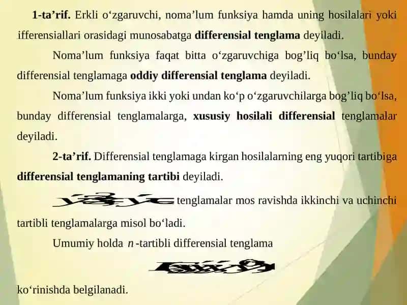BIRINCHI TARTIBLI VA IKKINCHI TARTIBLI DIFFERENSIAL TENGLAMALAR 3