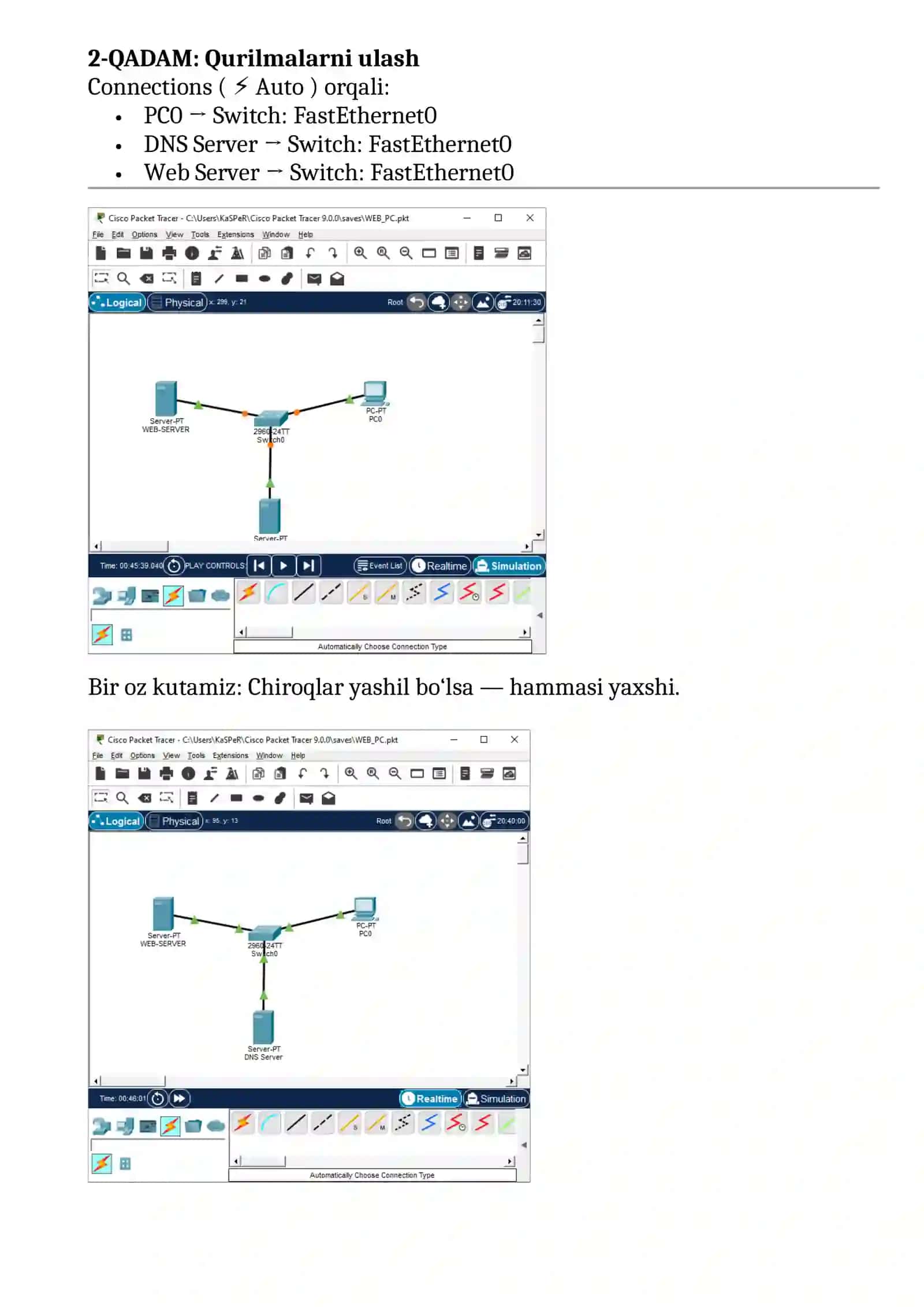 TARMOQ XIZMATLARI – DNS XIZMATI SINI CISCO PACKET TRACER’DA SIMULYATSIYASI 3