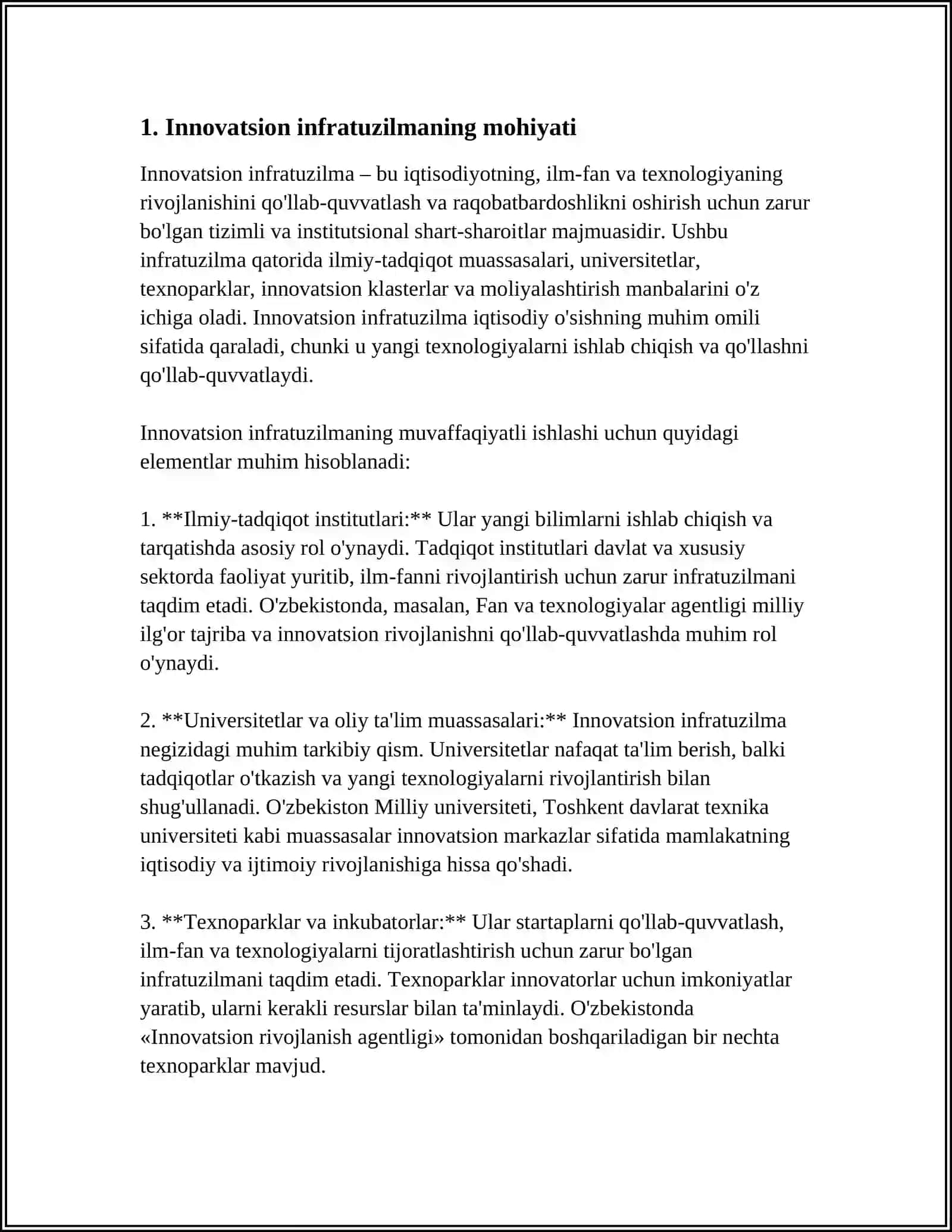 INNOVATSION INFRATUZILMA FANINING MAQSADI, VAZIFALARI, OB'EKTI VA PREDMETI 3