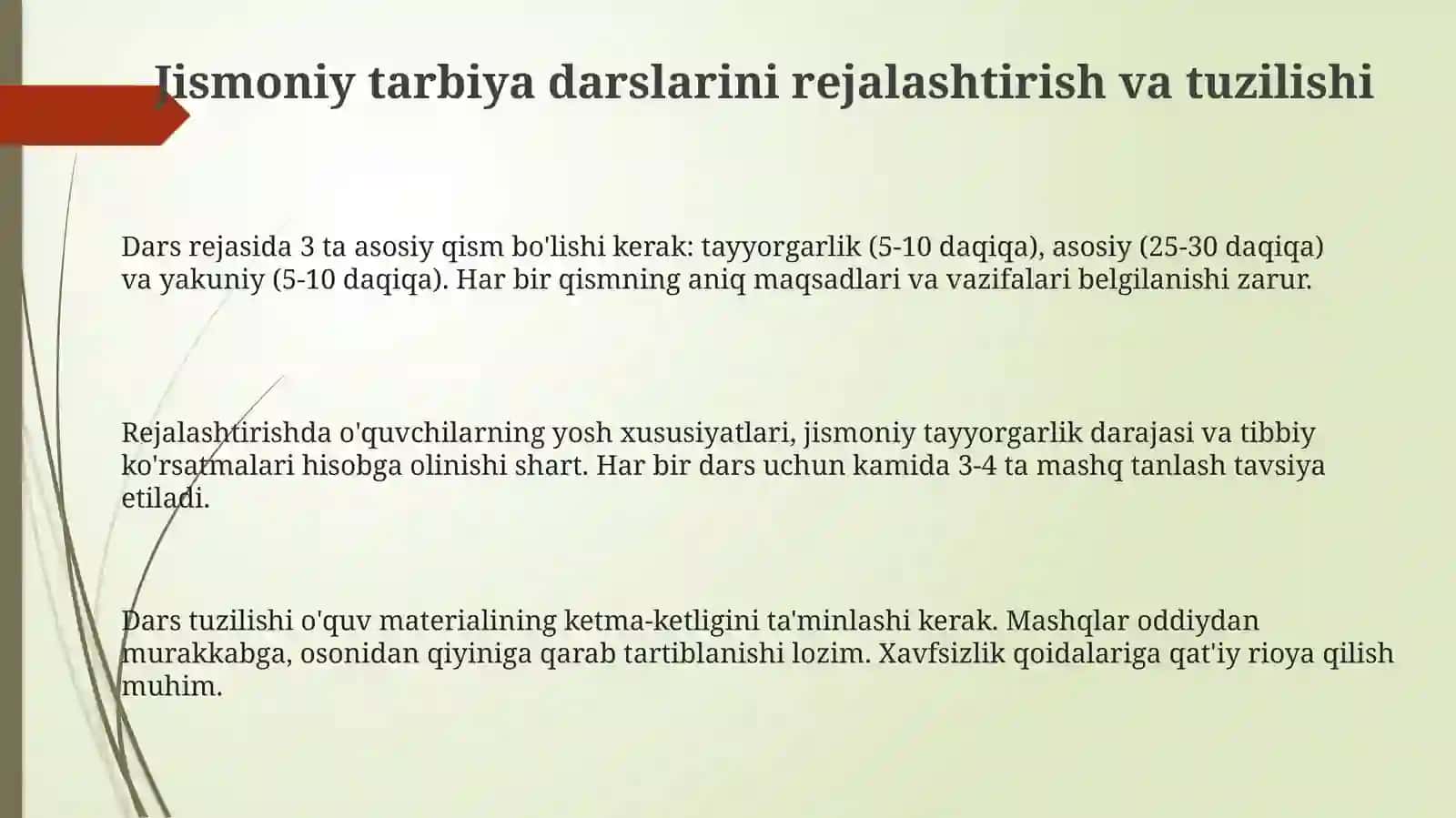 Ta'lim muassasalarida jismoniy tarbiya darslarini tashkil qilish va o'tkazish usullari 3