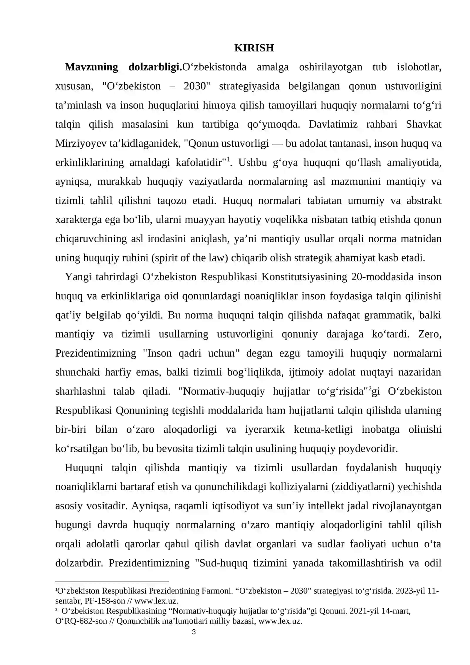 Huquqni talqin qilishda mantiqiy va tizimli usullar kurs ishi 3