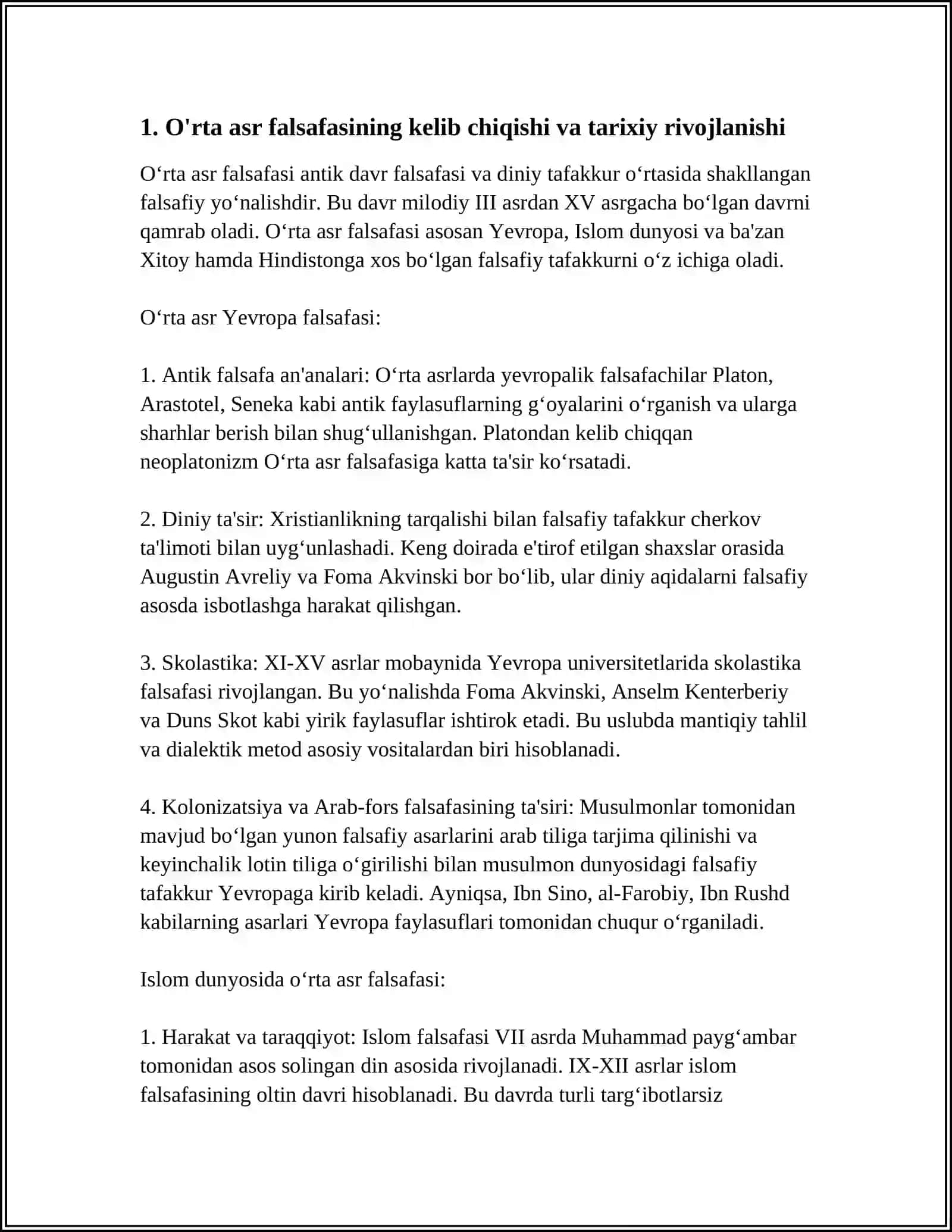 O'RTA ASR FALSAFASI HAQIDA ESSE TAYYORLASH 3