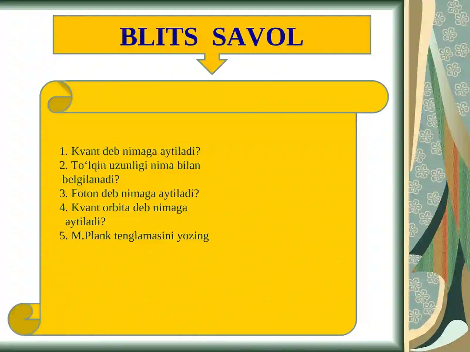 Yorug’likning kvant nazariyasi, H atom spektori 3