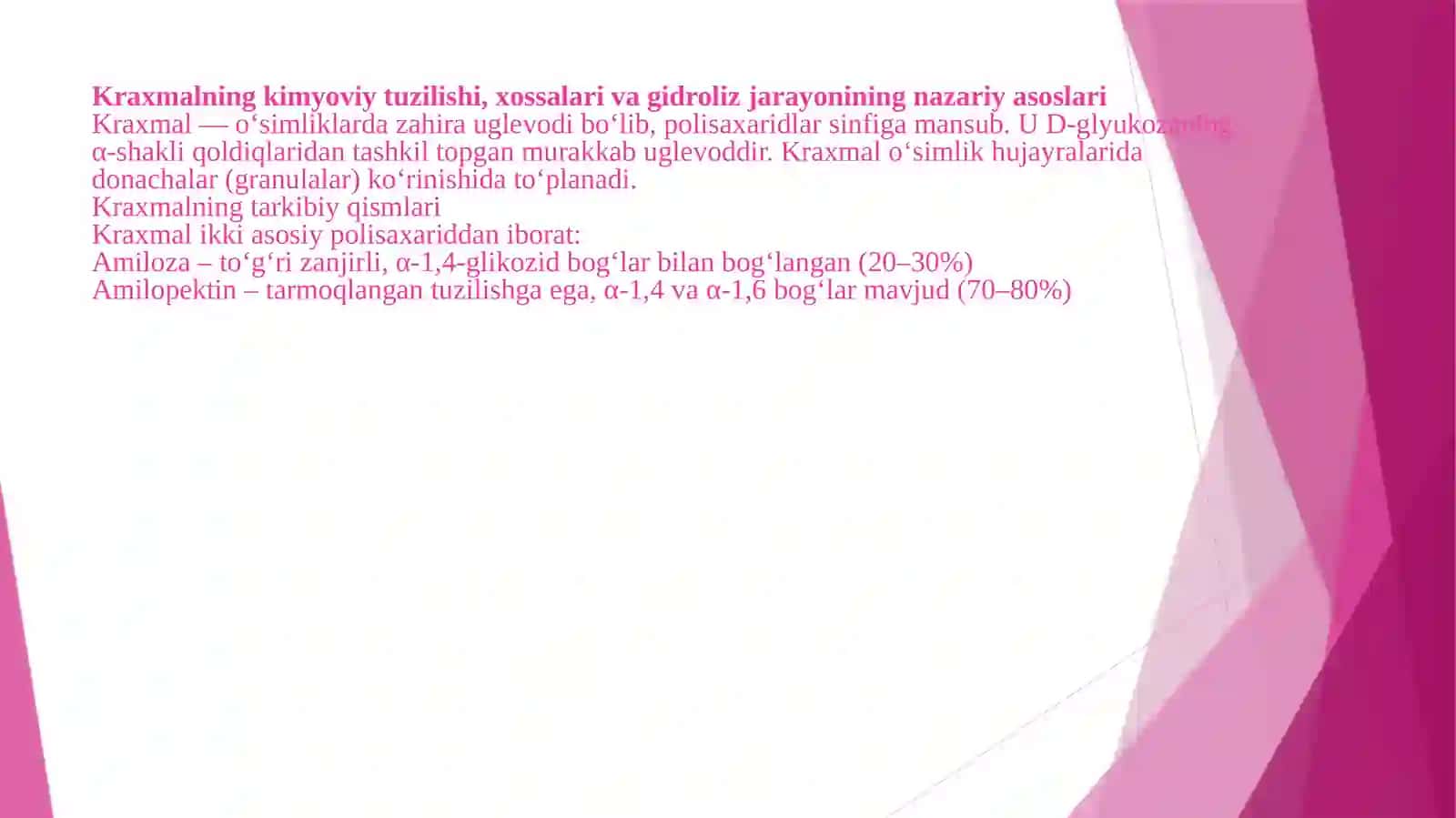 Kraxmalning kislotali gidrolizi va uning tarkibini xromatografiya yordamida o’rganish 3